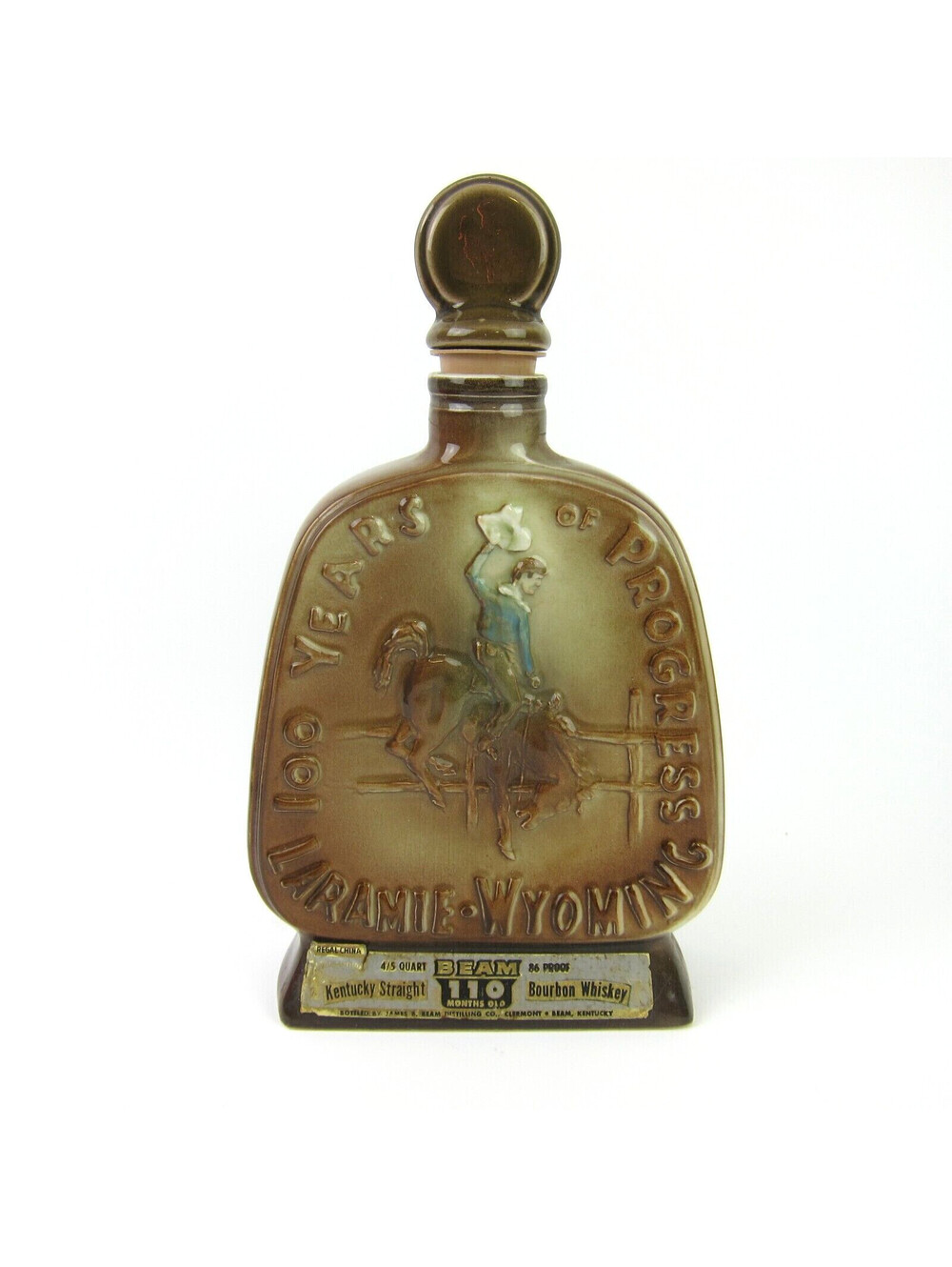Jim Beam Centennial Jubilee Whiskey Decanter Cowboy & Train Empty Vintage 1968